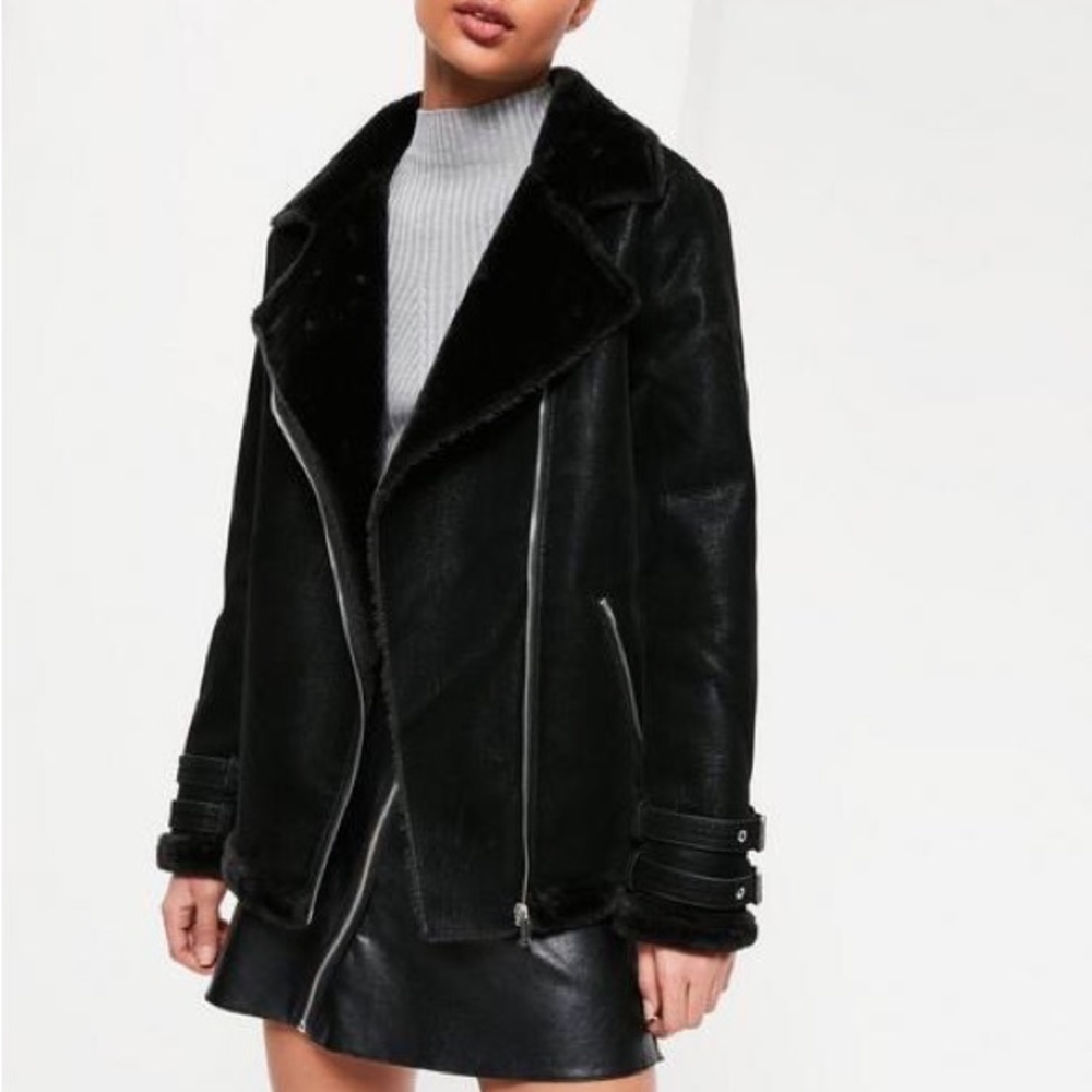Missguided fur lined aviator jacket